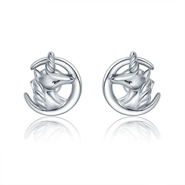 Unicorn Head Silver Earrings